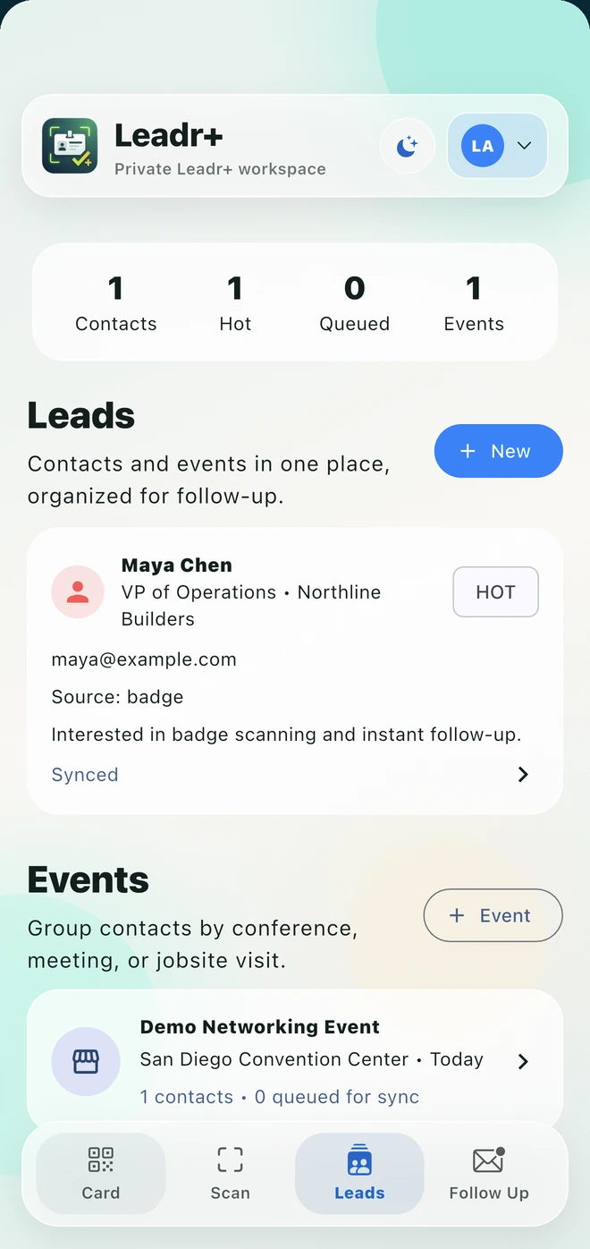 Leadr+ leads and events workspace
