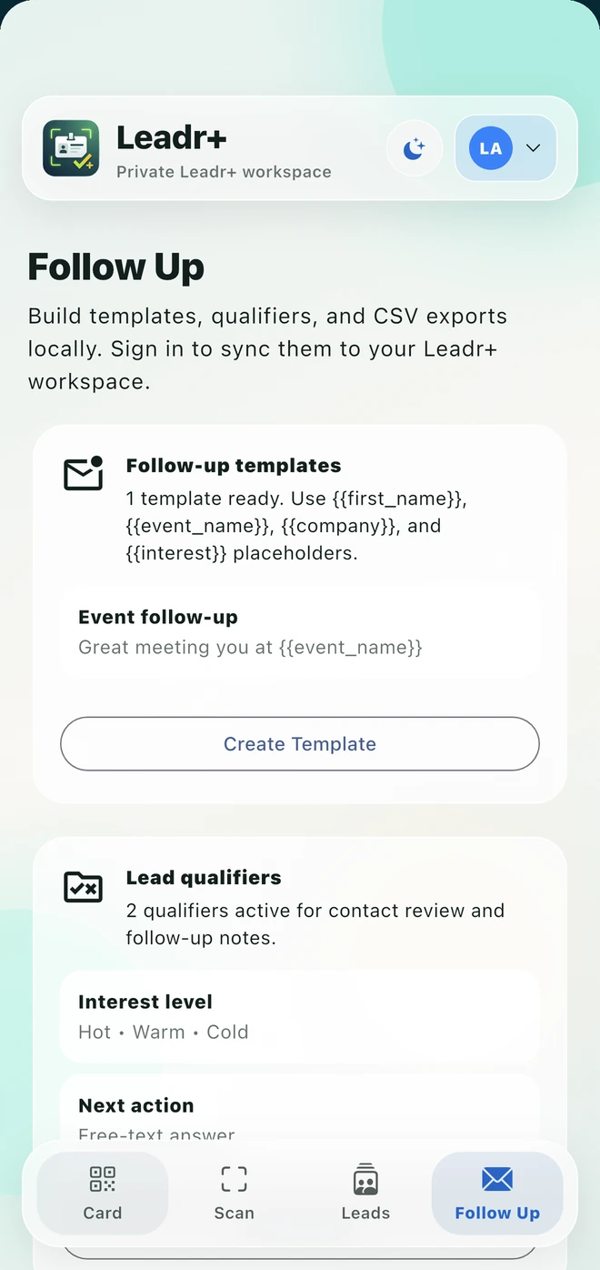 Leadr+ follow-up templates and qualifiers