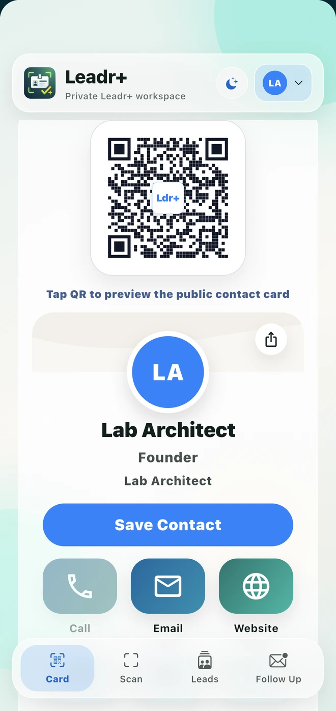 Leadr+ personal QR digital business card